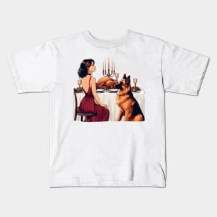 Lady And German Shepherd Thanksgiving Kids T-Shirt